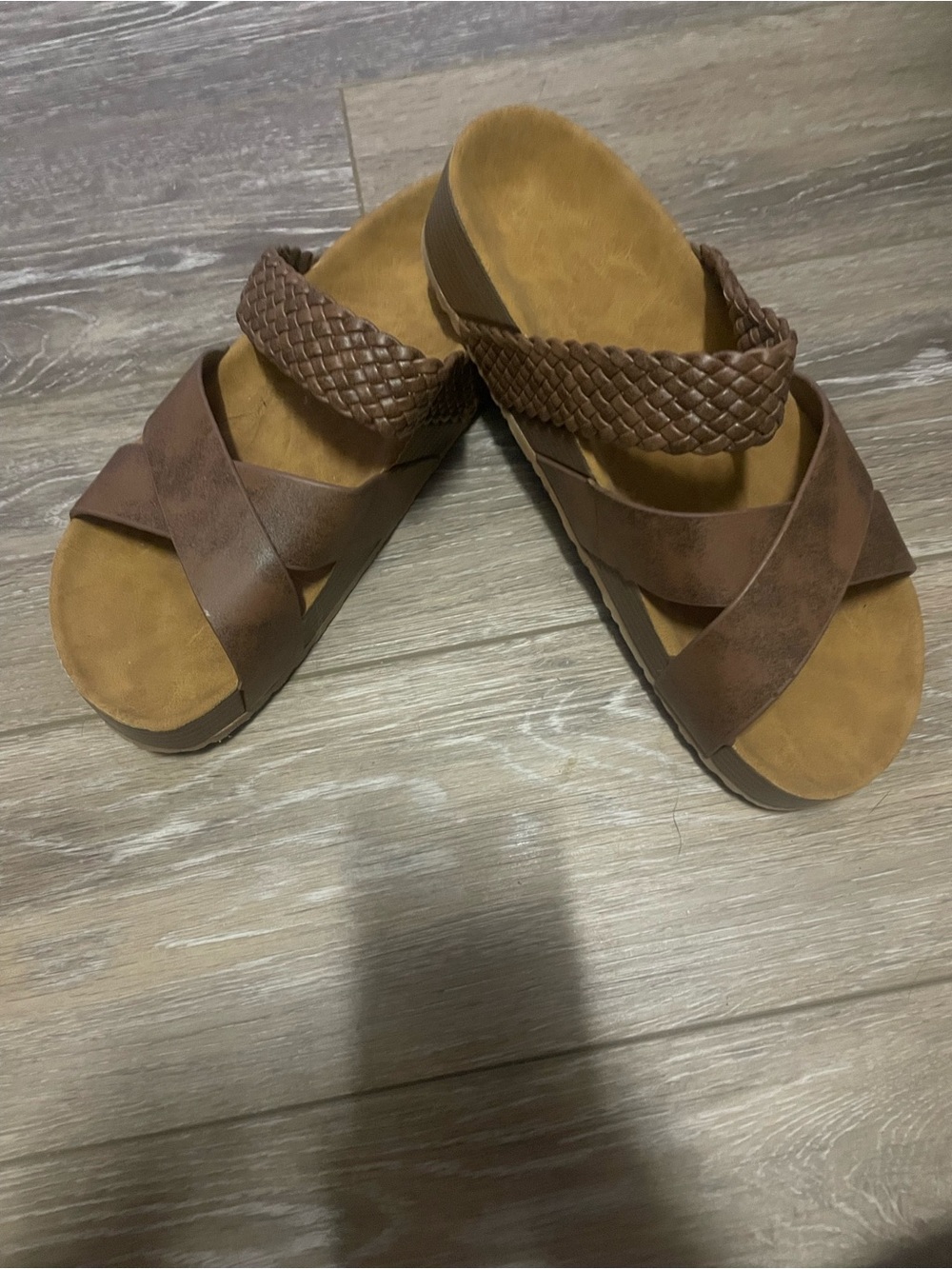 Women's Brown Crisscross Slide Sandals with Braided Strap